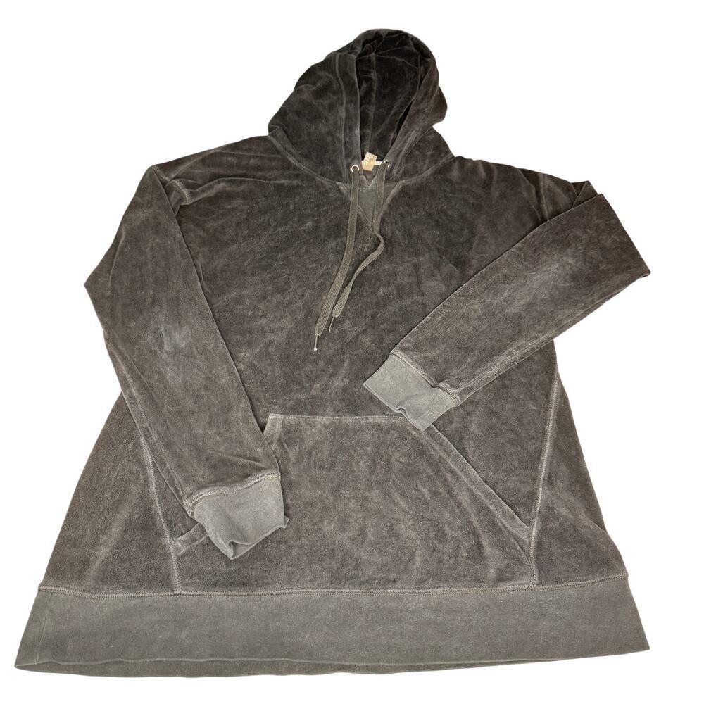 Zella Womens M Black Velour Hoodie Pullover Sweatshirt Kangaroo Pocket Cozy
